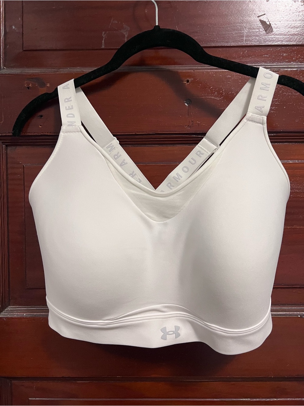 NWOT- Under Armour White Padded Sports Bra with Branded Straps